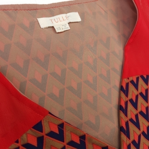 Tulle Coral Blue Patterned Sleeveless Dress Sz Xs - Picture 2 of 13